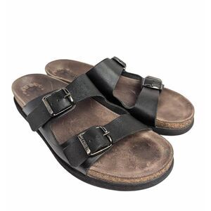 Mephisto Harmony black leather double strap footbed sandals 41 EU 11 US womens